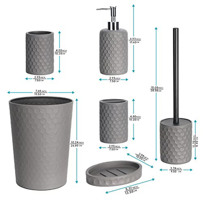 Bathroom Accessory Set, 6 Piece Grey Bathroom Accessories Set with Trash Can, Toothbrush Holder, Toothbrush Cup, Soap Dispenser, Soap Dish, Toilet Brush with Holder, Trash Can, Light Gray - color: Cool Gray