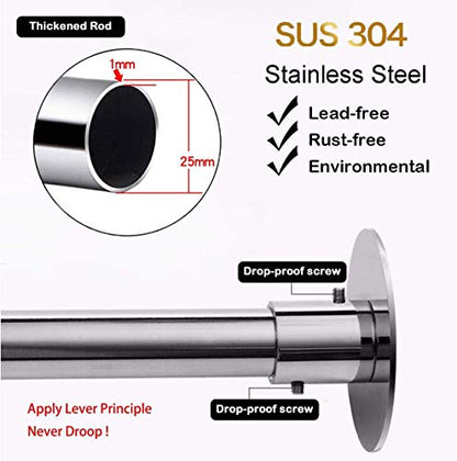 Corner Shower Curtain Rod Adjustable Stainless Steel L Shaped Rack Drill Free Install for Bathroom, Bathtub, Clothing Store (27"-39"x27"-39")