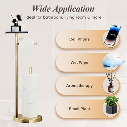 SHUNLI Toilet Paper Holder Stand - Modern Freestanding Toilet Paper Roll Holder with Storage Reserve, Toilet Tissue Paper Roll for Bathroom, SUS304 Stainless Steel (Brushed Gold) - color: Brushed Gold