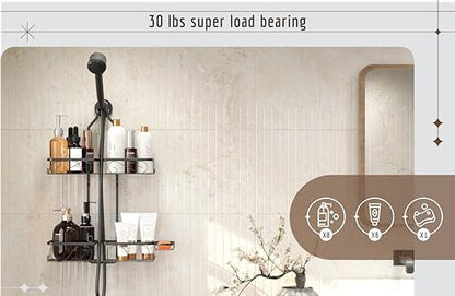 Adjustable Shower Caddy Hanging Rustproof Shower Caddy for Handheld Showerheads, Shower Organizer with Hooks Soap Holder Toothbrush Holder, Anti-Swing Shower Rack Bathroom Accessories, Black (Black)