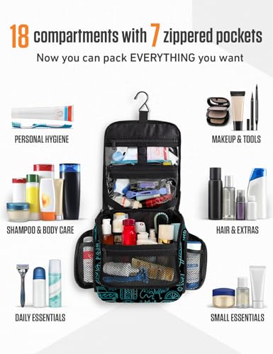VENTURE 4TH Hanging Travel Toiletry Bag, 17 Compartments - Surfing Vibes | Hangs on rails, hooks or doors; stands upright too. Removable TSA pouch. Water-resistant 900D Nylon, reinforced stitching. - color: Surfing Vibes