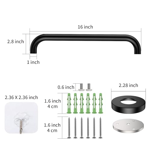 ZUEXT 16 Inch Oil Rubbed Black Stainless Steel Shower Grab Bar, Bathroom Safety Hand Rail, 500 Lbs Pull Force, Concealed Mount, Modern Sleek Style - color: Black, size: 16 Inch