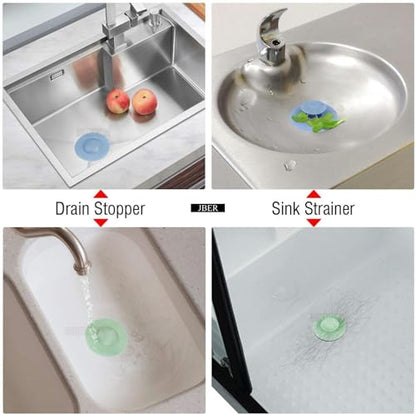 Bathtub Drain Stopper, 5 Pack Silicone Tub Stopper & Hair Catcher | Shower drain cover strainer, easy install & clean, protects bathroom and kitchen drains from hair and debris