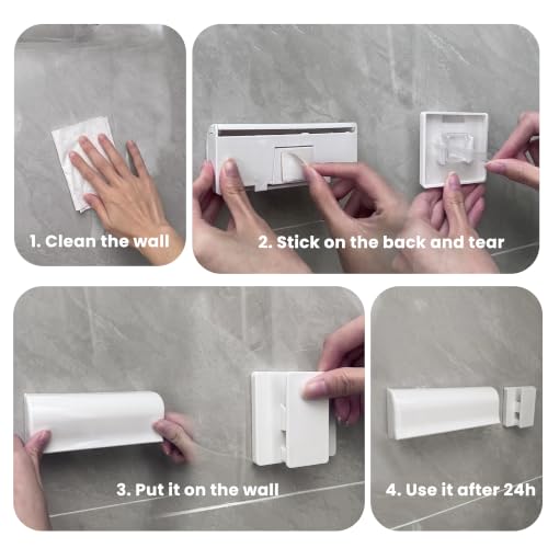 Linkidea 6 Slots Toothbrush Holder with Dustproof Cover & Toothpaste Clip, Plastic Self-Adhesive Brush Hanger for Shower, Compatible with Oral-B/Colgate Manual Toothbrush