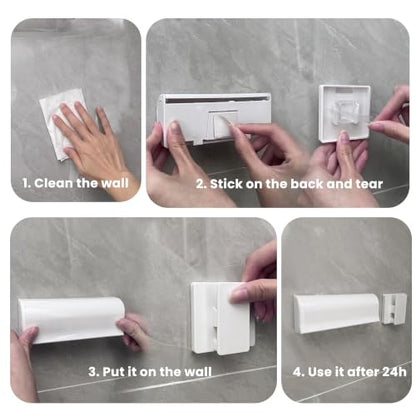 Linkidea 6 Slots Toothbrush Holder with Dustproof Cover & Toothpaste Clip, Plastic Self-Adhesive Brush Hanger for Shower, Compatible with Oral-B/Colgate Manual Toothbrush