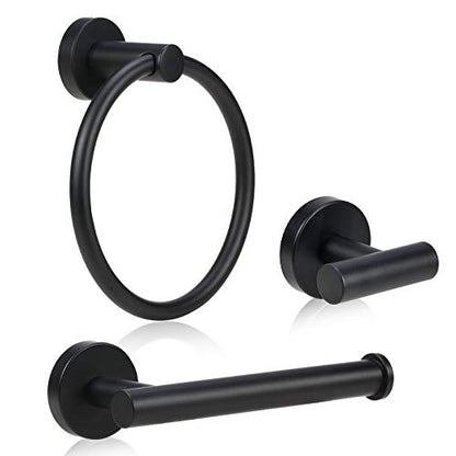 Bathroom Hardware Set 3 Piece-Robe Hook, Hand Towel Holder and Toilet Paper Holder for Bathroom Towel Rack Heavy Duty Towel Hanger Wall Mounted Bathroom Fixtures, Stainless Steel Matte Black - color: Matte Black-3