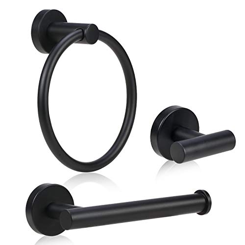 4 Pieces Bathroom Hardware Set-Towel Ring-Toilet Paper Roll Holder-Towel Hooks-Towel Bar Sets Heavy Duty SUS 304 Stainless Steel Wall Mount Bathroom Accessories,Matte Black - color: Matte Black-4