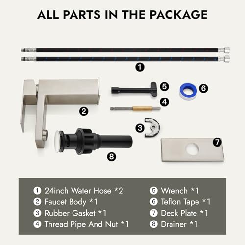 Heyalan Bathroom Sink Faucet, Single Handle Vanity Faucet, Brushed Nickel | SUS304 stainless steel, hot and cold supply hoses, 1- or 3-hole installation, 6-inch deck plate and pop-up drain - color: Brushed Nickel