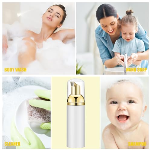 Lil Ray 2 Oz Empty White Foam Pump Bottle, Foamer Soap Dispenser for Lash Shampoo, Hand Soap, Foaming Cleaner(Gold Pump, 12 PCS) - color: Gold