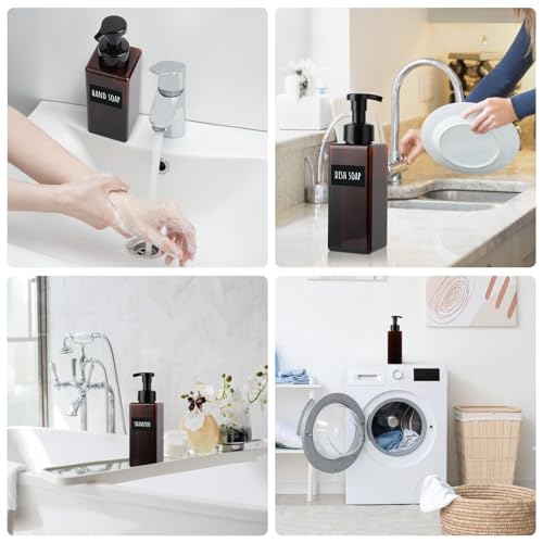 Segbeauty 22oz Amber Bottle Set with Foaming Pump, 2pcs Empty Bathroom Hand Soap Dispenser with Labels, 650ml Amber Refillable Foam Pump Bottle Container for Liquids Shampoo Body Wash Facial Cleanser - color: Amber, style: 2pcs 22oz