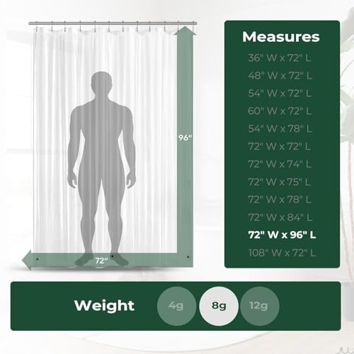 Clear Shower Curtain Liner with Side Suction Cups, Premium PEVA Plastic Shower Liner with 3 Magnets, Waterproof Bathroom Curtain, 72 x 96, Heavy Duty Clear - color: 2. 8g Clear, size: 72"W x 96"L (Pack of 1)