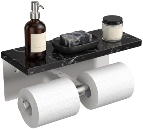 FORIOUS Toilet Paper Holder with Shelf, Commercial Toilet Paper Dispensers | Brushed Nickel | Wall Mount Bathroom Tissue Holder | SUS304 Stainless Steel Rustproof | Double Tissue Roll Holder - color: Stainless Steel-marble