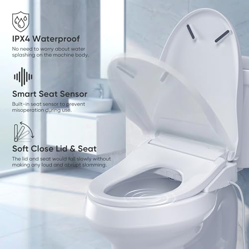 Electric Bidet Toilet Seat with Upgraded Foam Shield, Instant Warm Bidet Wash & Warm Air Dryer, Self-Cleaning Stainless Steel Nozzle, Soft Close Lid, Elongated