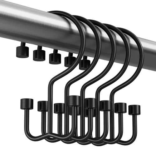 Black Shower Curtain Hooks, 12PCS Minimalist Simple Double Shower Curtain Rings, Rust-Resistant Metal Shower Hooks, Cylinders Shower Rings for Bathroom Shower Rods Curtains - color: Black, style: Cylinders - Double Hooks