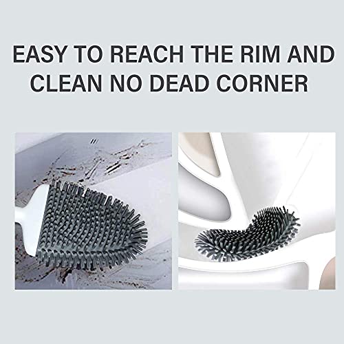 Silicone Toilet Brush, Ventilation Slots Holder 2 Pack Pearl White | Flexible Bristles Flat Head for Rim, Hair Tangle-Free, Easy to Clean, Compact Design, Rustproof Handle, for Toilet/Sink/Tub - color: Pearl White-2pcs