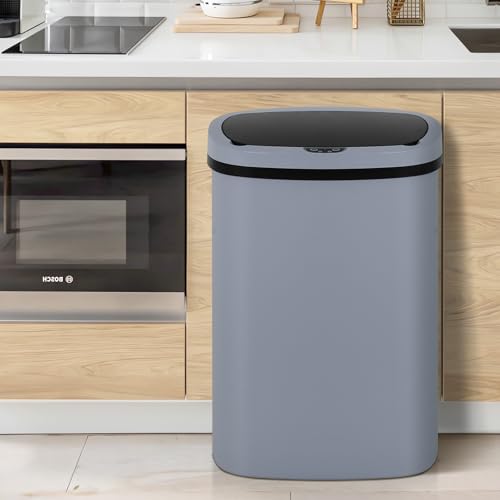 Dkeli 13 Gallon Trash Can Automatic Kitchen Trash Can 50 Liter Touch Free Garbage Can with Lid Brushed Waste Bin for Home Office Bedroom Bathroom, Gray - color: Gray, size: 15 x 10 x 24 inches