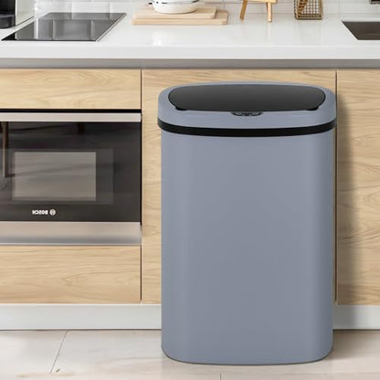 Dkeli 13 Gallon Trash Can Automatic Kitchen Trash Can 50 Liter Touch Free Garbage Can with Lid Brushed Waste Bin for Home Office Bedroom Bathroom, Gray - color: Gray, size: 15 x 10 x 24 inches