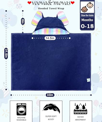 VOOVA & MOVAS Navy Baby Hooded Towel, Organic 100% Cotton,33"X31.5" - color: Navy Elephant, size: 33 x 31.5 inches
