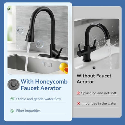 Kitchen Faucet Head Replacement with 3 Modes, Pull Down Spray Head for Kitchen Faucet, Kitchen Sink Sprayer Replacement Compatible with Moen, American Standard, Kohler Faucets - color: Matte Black