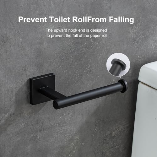 Wall-Mount Toilet Paper Holder, Open Arm, Matte Black | SUS304 stainless steel, screw mount, fits standard, large and mega rolls, concealed caps, mounting hardware included - color: Matte Black