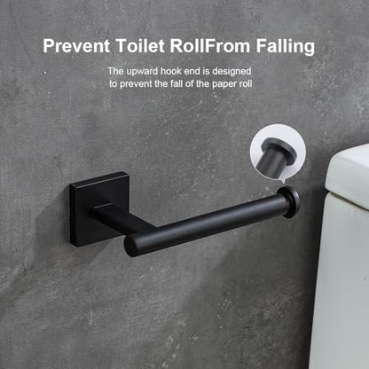 Wall-Mount Toilet Paper Holder, Open Arm, Matte Black | SUS304 stainless steel, screw mount, fits standard, large and mega rolls, concealed caps, mounting hardware included - color: Matte Black
