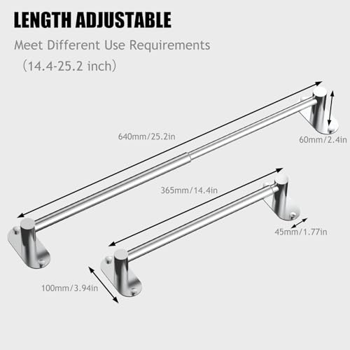 Towel Bar, Adhesive or Drill Wall Mount, Chrome, 1 Pack | Adjustable 14.4 to 25.2 Inch, 304 Stainless Steel Hand Towel Holder, Round Base Towel Racks for Bathroom, Kitchen Use - color: Standard Length–chrome