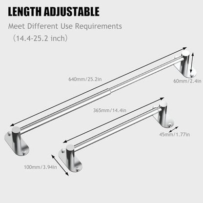 Towel Bar, Adhesive or Drill Wall Mount, Chrome, 1 Pack | Adjustable 14.4 to 25.2 Inch, 304 Stainless Steel Hand Towel Holder, Round Base Towel Racks for Bathroom, Kitchen Use - color: Standard Length–chrome