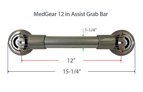 12 in MedGear Wall-Mount Bath Assisting Grab Bar, Satin Nickel & Includes Clip-On Shower Head Holder - color: Satin Nickel