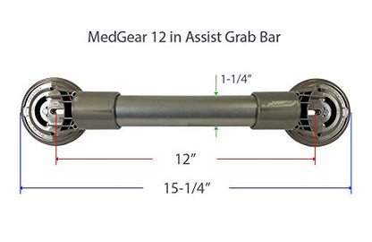 12 in MedGear Wall-Mount Bath Assisting Grab Bar, Satin Nickel & Includes Clip-On Shower Head Holder - color: Satin Nickel