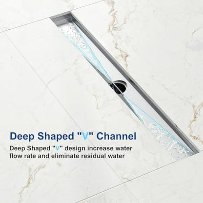24 inch Linear Shower Drain with Tile Insert Grate Cover | Brushed 304 Stainless Steel Bonding Flange Linear Drain, Low Profile Linear Shower Drain with Hair Strainer - color: 24 in, size: Tile-insert