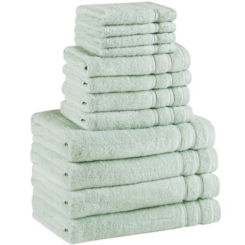 Comfort Spaces 12 Pc Towel Set, 100% Cotton Zero Twist, Seafoam Green | Zero Twist Cotton, Quick Dry Ultra Soft, 4 Bath 4 Hand 4 Washcloth, Lightweight Absorbent for Everyday Bathroom Use - color: Seafoam, size: 12 Piece Towel Set