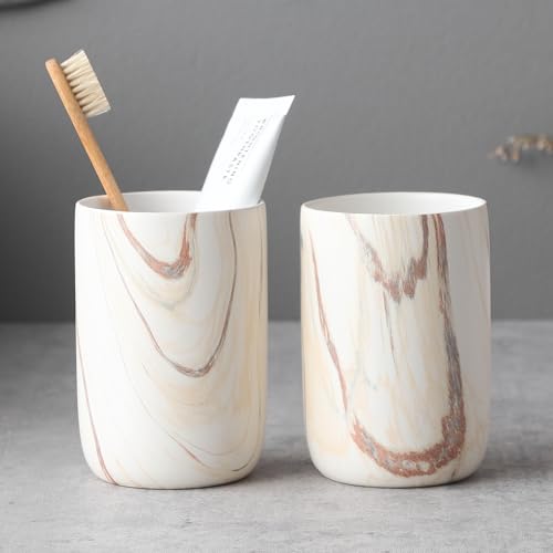 Brown Marble Toothbrush Holders - Ceramic Toothbrush Holders for Bathrooms, Toothbrush Toothpaste Holders, 2 Marble Bathroom Tumbler Cups Reusable Toothbrush Mouthwash Cup, Bathroom Counter Organizer - color: Brown Marble, size: 2pcs