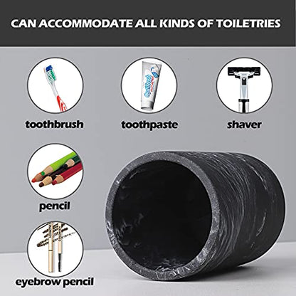 Toothbrush Holder for Bathroom Marble Look, Electric Toothbrush and Toothpaste Holder, Organizer Makeup Brush and Razor, Black Marble Look Toothbrush Cup - color: 3. Round Black Marble