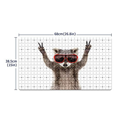 FCZ Bath Tub Mat Non Slip Shower Mat Animal Raccoon Funny 26.8x15 inches Rectangular PVC Mat with Suction Cups Drain Holes Machine Washable - color: Animal Raccoon Funny
