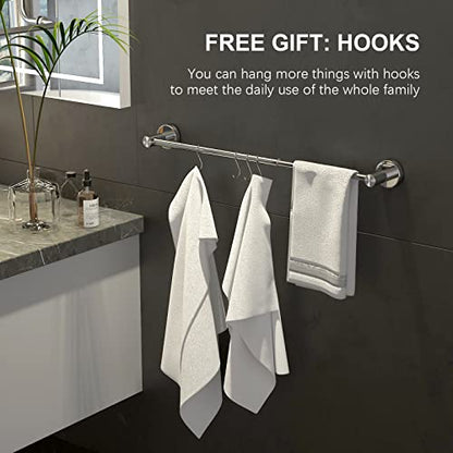 Chrome Towel Bar for Bathroom, Stainless Steel Shower Towel Rod | Adjustable Length 16 to 27.6 Inch, Wall Mounted Towel Holder with S Hooks for Washroom Kitchen, Extendable Single Towel Rack - color: Chrome