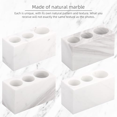 Natural Marble Toothbrush Holder, White, 3 Slots | Large Bathroom Organizer Countertop, Ventilation Design, Stone Toothbrush and Toothpaste Stand, Non-Slip Silicone Pads - color: White, size: 3 Slots
