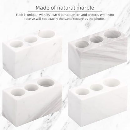 Natural Marble Toothbrush Holder, White, 3 Slots | Large Bathroom Organizer Countertop, Ventilation Design, Stone Toothbrush and Toothpaste Stand, Non-Slip Silicone Pads - color: White, size: 3 Slots