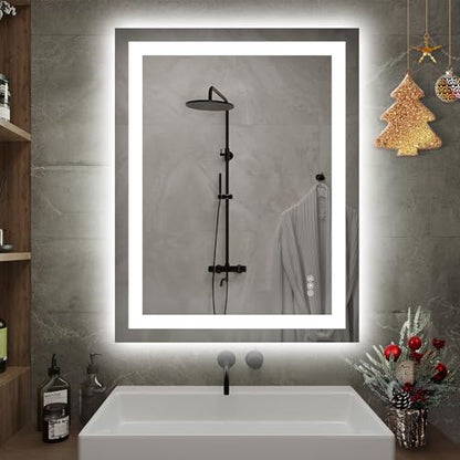 Hivone 28"X32" LED Bathroom Mirror with Lights, Anti-Fog, Dimmable, Backlit + Front Lit, Smart Bathroom Vanity Mirror, Memory Function, Shatterproof, Tempered Glass (Horizontal/Vertical) - size: 28"L x 32"W
