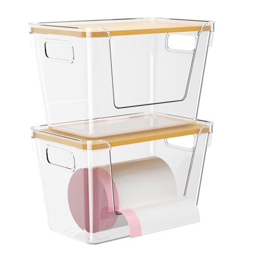 Delamu 2 Pack Trash Bag Dispenser, Stackable Garbage Bag Holder | Clear Acrylic Organizer Bins for Under Sink Organization, Pantry Storage, Cabinet, Kitchen, Laundry, Bathroom - size: XL-2 Pack
