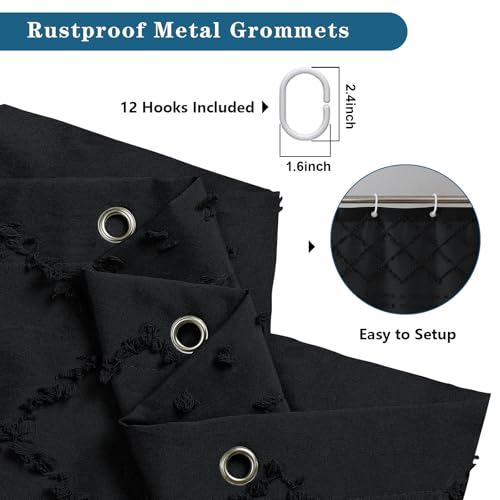 Black Stall Boho Shower Curtain, Modern Tufted Plaid Striped Narrow Half Size Fabric Shower Curtain, Farmhouse Clip Jacquard Textured Shower Curtains for Bathroom, 36" Wx72 L - color: Black, size: 36"W x 72"L (Pack of 1)