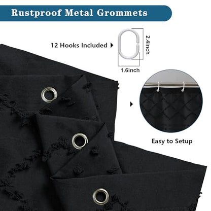 Black Stall Boho Shower Curtain, Modern Tufted Plaid Striped Narrow Half Size Fabric Shower Curtain, Farmhouse Clip Jacquard Textured Shower Curtains for Bathroom, 36" Wx72 L - color: Black, size: 36"W x 72"L (Pack of 1)