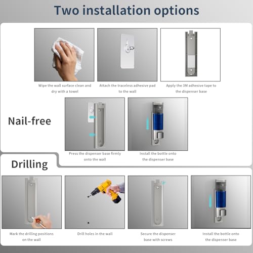 Manual Soap Dispenser Wall Mount, 6.76oz/200ml, No Drill, with Key, Silver | Shampoo Conditioner Body Wash Dispenser, Leak-Proof, Refillable, Home Kitchen Guest Bathroom Washroom Laundry Room Garage RV - color: Silver