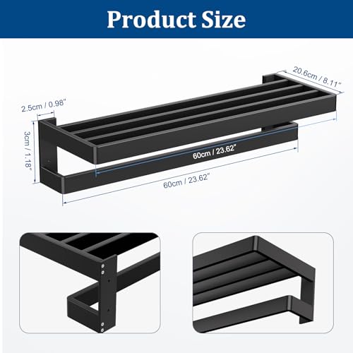 Matte Black Towel Rack 23.6-inch Towel Bar Double Towel Holder Stainless Steel Bathroom Hardware Accessories Set - color: Matte Black, size: 23.6inch