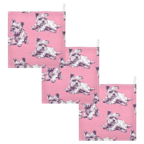 Dog Pattern Pink Baby Washcloths - 3 Pack Muslin Cotton Face Towels for Baby Newborn Girls and Boys - Soft and Absorbent - 11.8 Inch - size: 3 Pack