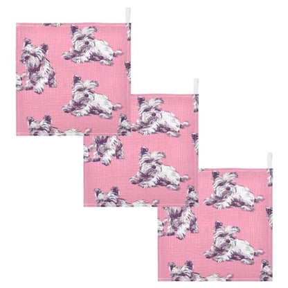 Dog Pattern Pink Baby Washcloths - 3 Pack Muslin Cotton Face Towels for Baby Newborn Girls and Boys - Soft and Absorbent - 11.8 Inch - size: 3 Pack