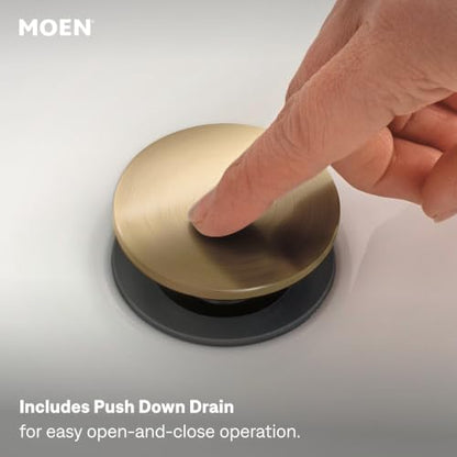 Moen Revyl Bronzed Gold One-Handle Single Hole Modern Bathroom Sink Faucet with Optional Deckplate and Spring Loaded Drain Assembly, 84771BZG - color: Bronzed Gold