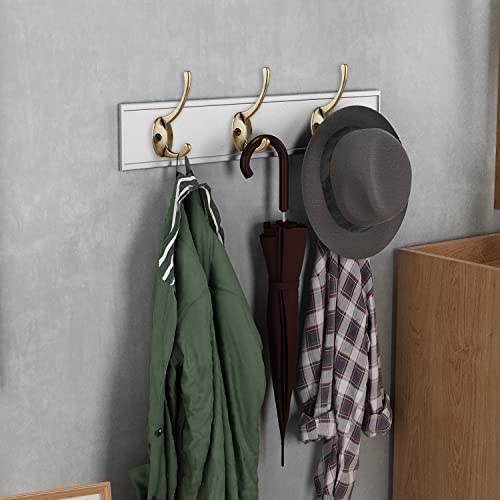 IBosins 32 Pack Antique Brass Double Coat Hooks Wall Mounted with 64 Screws | Retro Double Hooks Utility Hooks for Coat, Scarf, Bag, Towel, Key, Cap, Cup, Hat - color: 32 Pcs Antique Brass