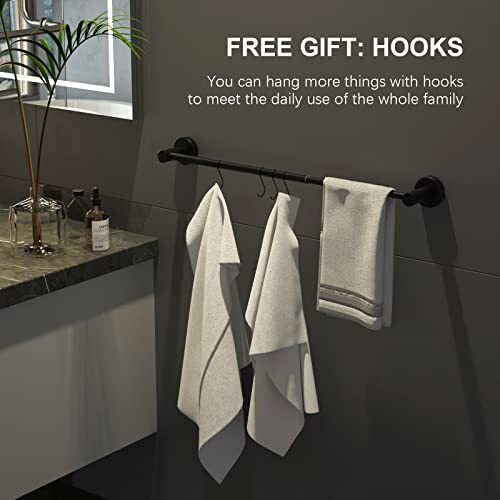 Adjustable Black Towel Bar, Stainless Steel Towel Rod for Bathroom | Length 16 to 27.6 Inch, Wall Mounted Towel Rack, Shower Towel Hanger, Extendable Towel Rod for Washroom Kitchen with S Hooks - color: Black