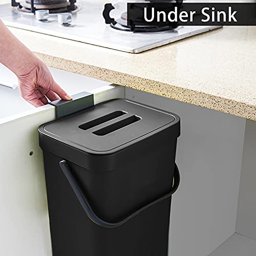 stonespace Under Sink Trash Can，Kitchen Compost Bin, 3.2 Gallon/12L, Black | Hanging Garbage Can for Kitchen/Bathroom/Cupboard,Wall Mounted, Plastic Food Waste Bin, RV Trash Can - color: Black, size: 12L/3.2GAL