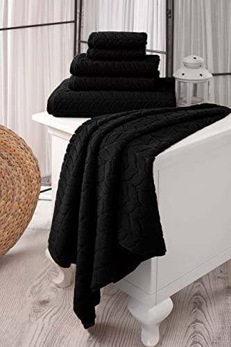 BAGNO MILANO Certified Organic Turkish Cotton Bath Towels, Luxury Jacquard Absorbent, Ultra Soft-Plush Organic Towel Set (Black, Towel Set of 6) - color: Black